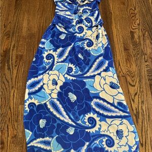 FARM Rio Blue and Cream Floral Maxi Dress XS.